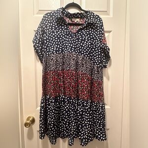 Umgee - Mixed print tiered babydoll dress with collar. XL
